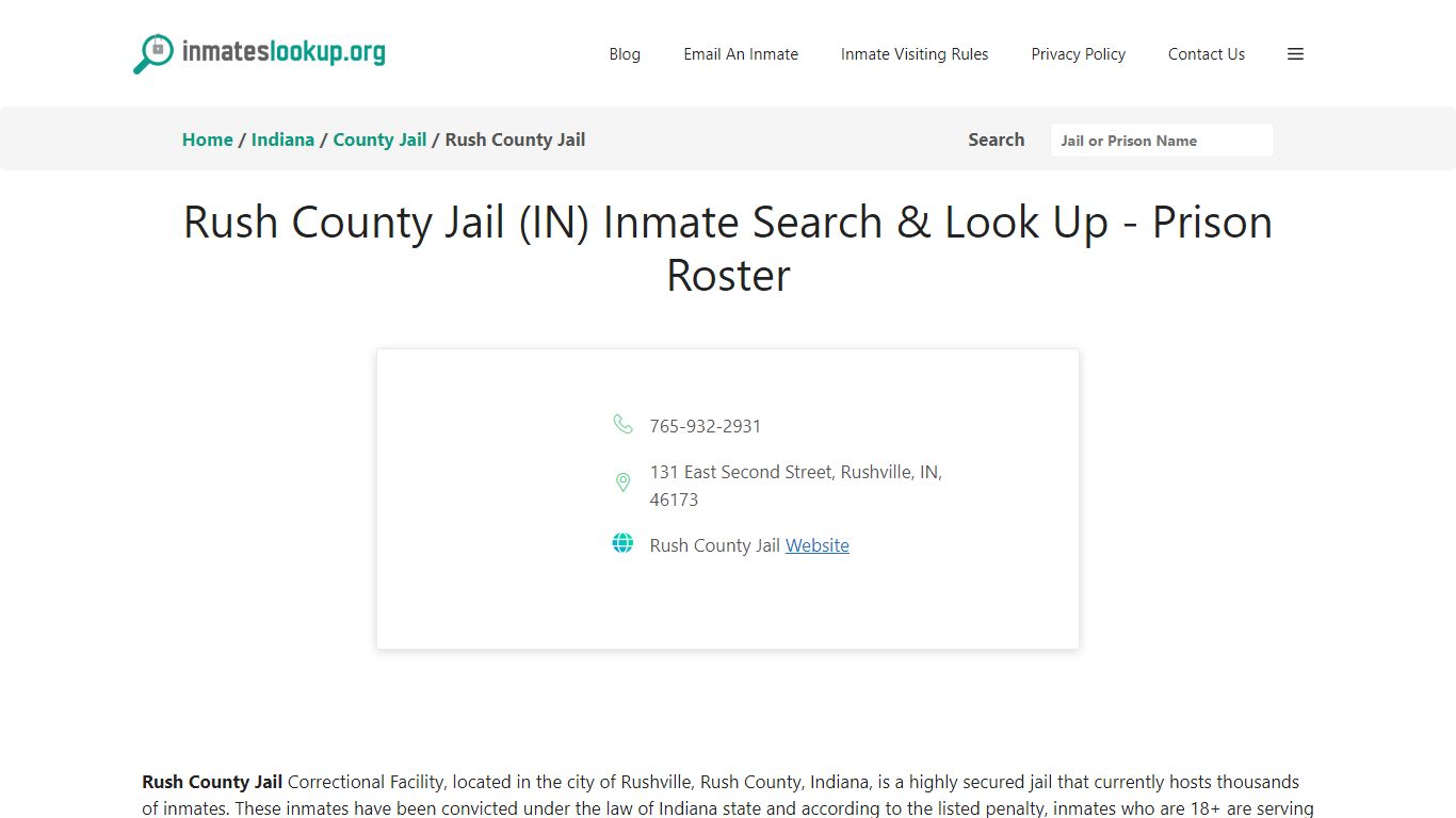 Rush County Jail (IN) Inmate Search & Look Up - Prison Roster
